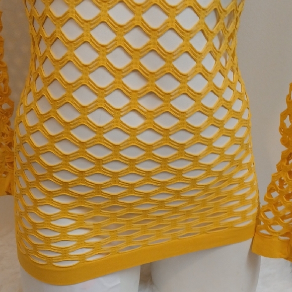 Vintage Retro 80s Punk Grip Yellow Open Net Long Sleeve Top - Picture 3 of 15